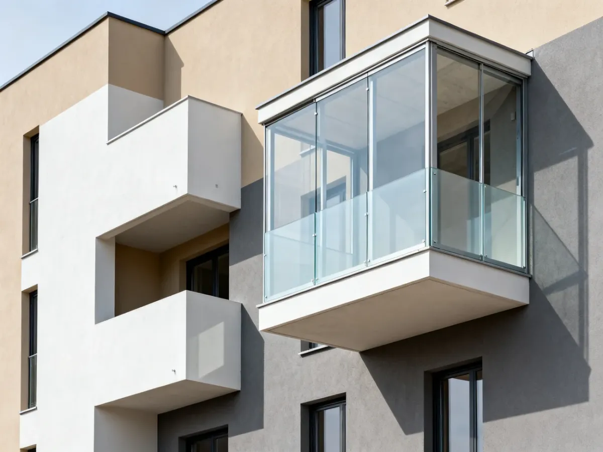 Loggia i balkon wolnowiszący na elewacji budynku mieszkalnego