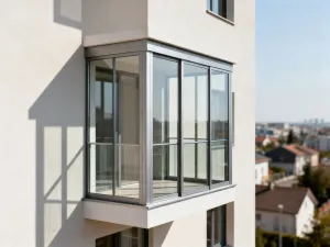 Balkon z drewnianymi panelami i pnączami, zapewniający prywatność w przytulnej, wieczornej atmosferze.