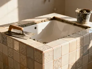 Minimalistyczne studio projektowe z drewnianym biurkiem i tablicą inspiracji, obrazujące proces tworzenia aranżacji wnętrz.