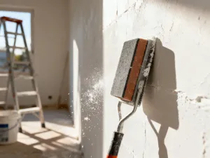 Zużyte metalowe wiadro po farbie na betonowym podłożu, symbolizujące konieczność właściwej utylizacji odpadów niebezpiecznych.