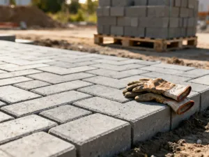Porównanie próbek tynku mineralnego i silikonowego na tle budowanego domu, ułatwiające wybór materiału na elewację.