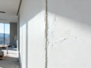 Próbki podkładów podłogowych z miarką wskazującą 3 mm grubości, ułożone na drewnianej podłodze w nasłonecznionym wnętrzu.