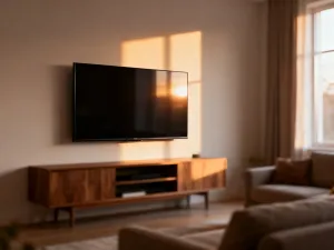 Zbliżenie na łączenie jasnych płytek ceramicznych z drewnianymi panelami w nowoczesnym przedpokoju.