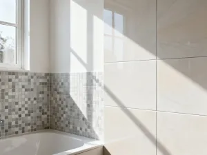 Elegancki salon z brązowym fotelem, zestawiony z kremową ścianą oraz dodatkami w kolorach szałwii i musztardy.