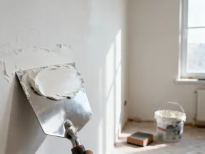 Przekrój nowoczesnego okna trzyszybowego na tle elewacji bloku w słoneczny poranek.